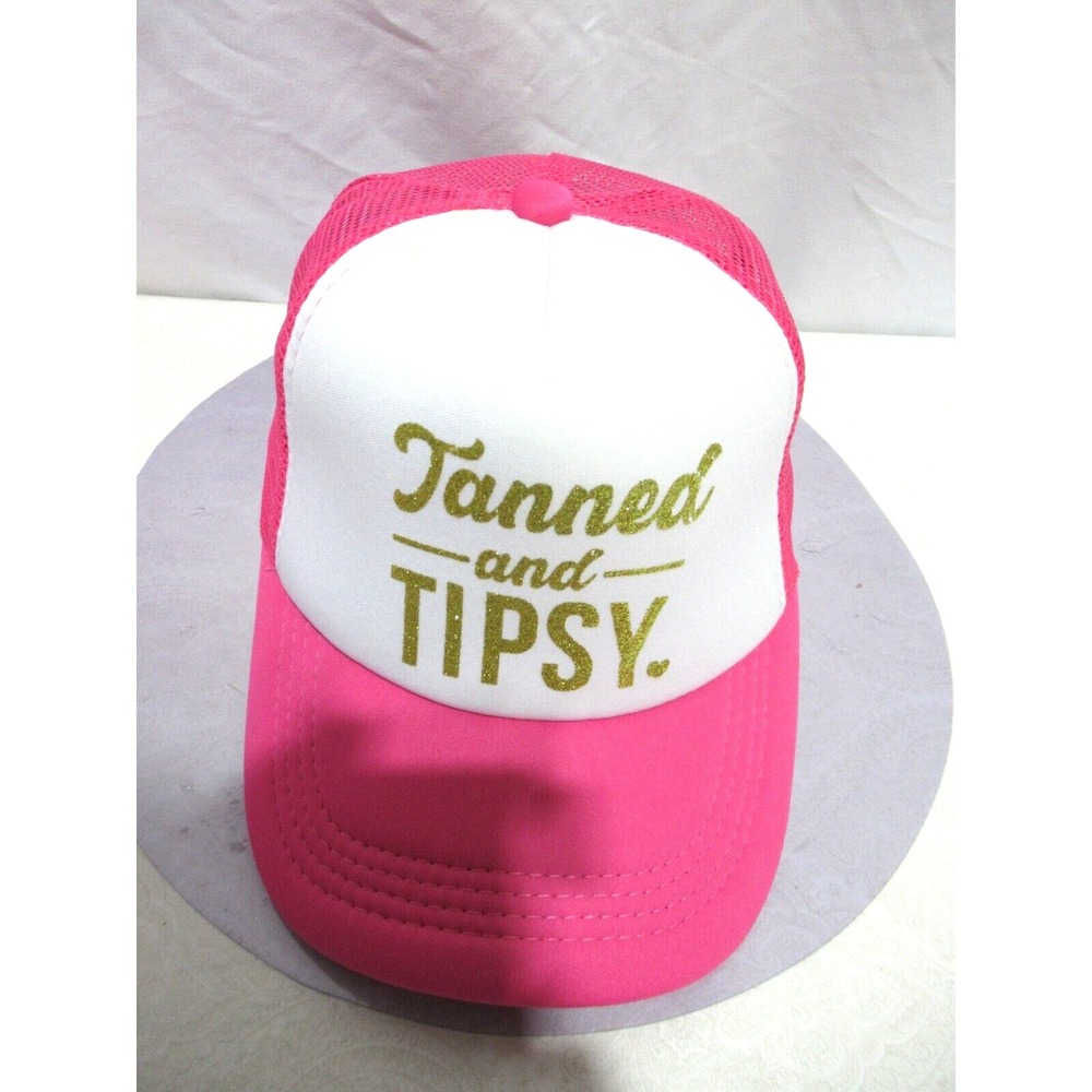 Tanned and Tipsy Hot Pink & White Gold Glitter Snap Back Trucker Hat